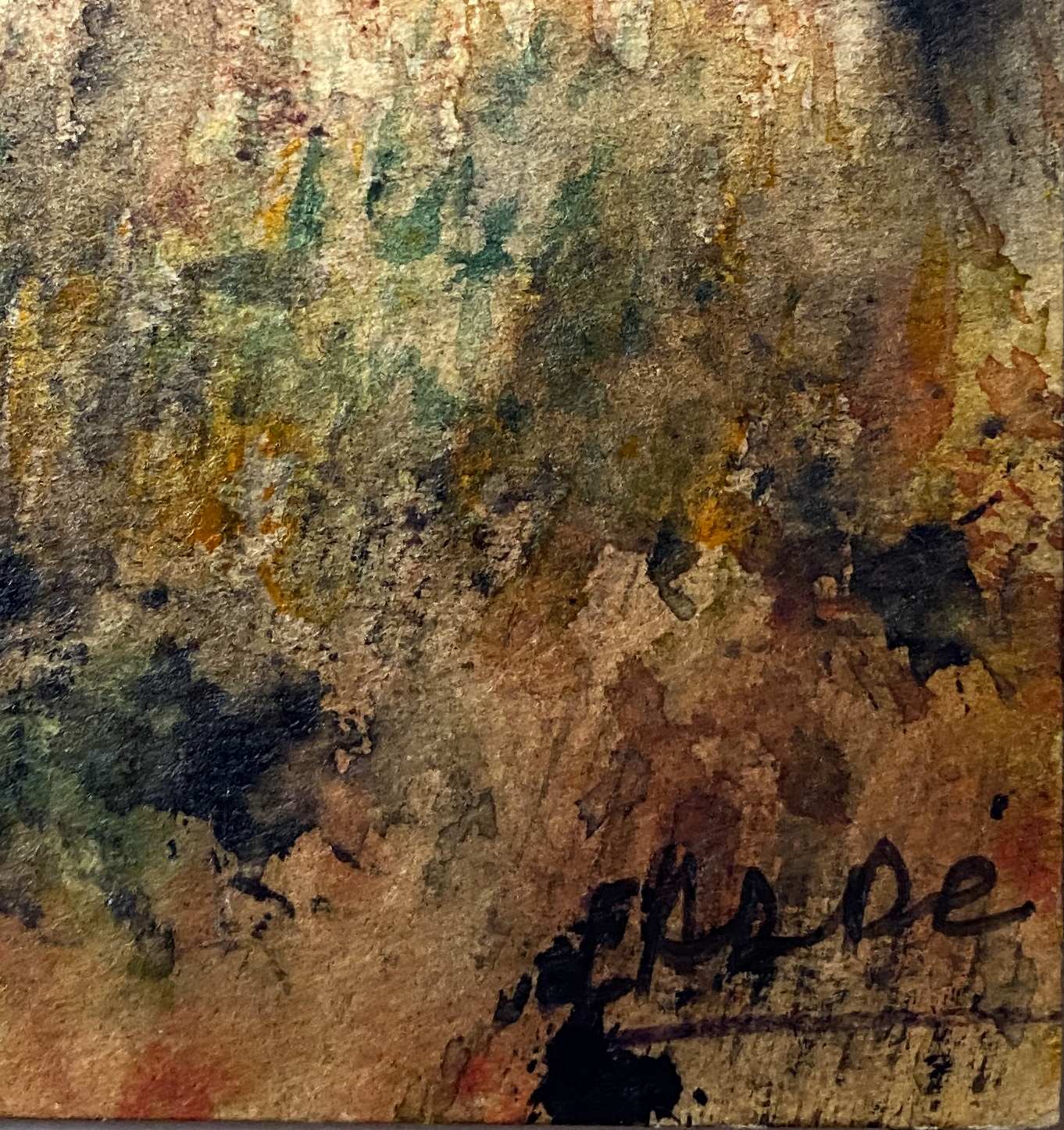 Painting Gouache Watercolor "herd of wild boar in the forest" HSC signed Carré