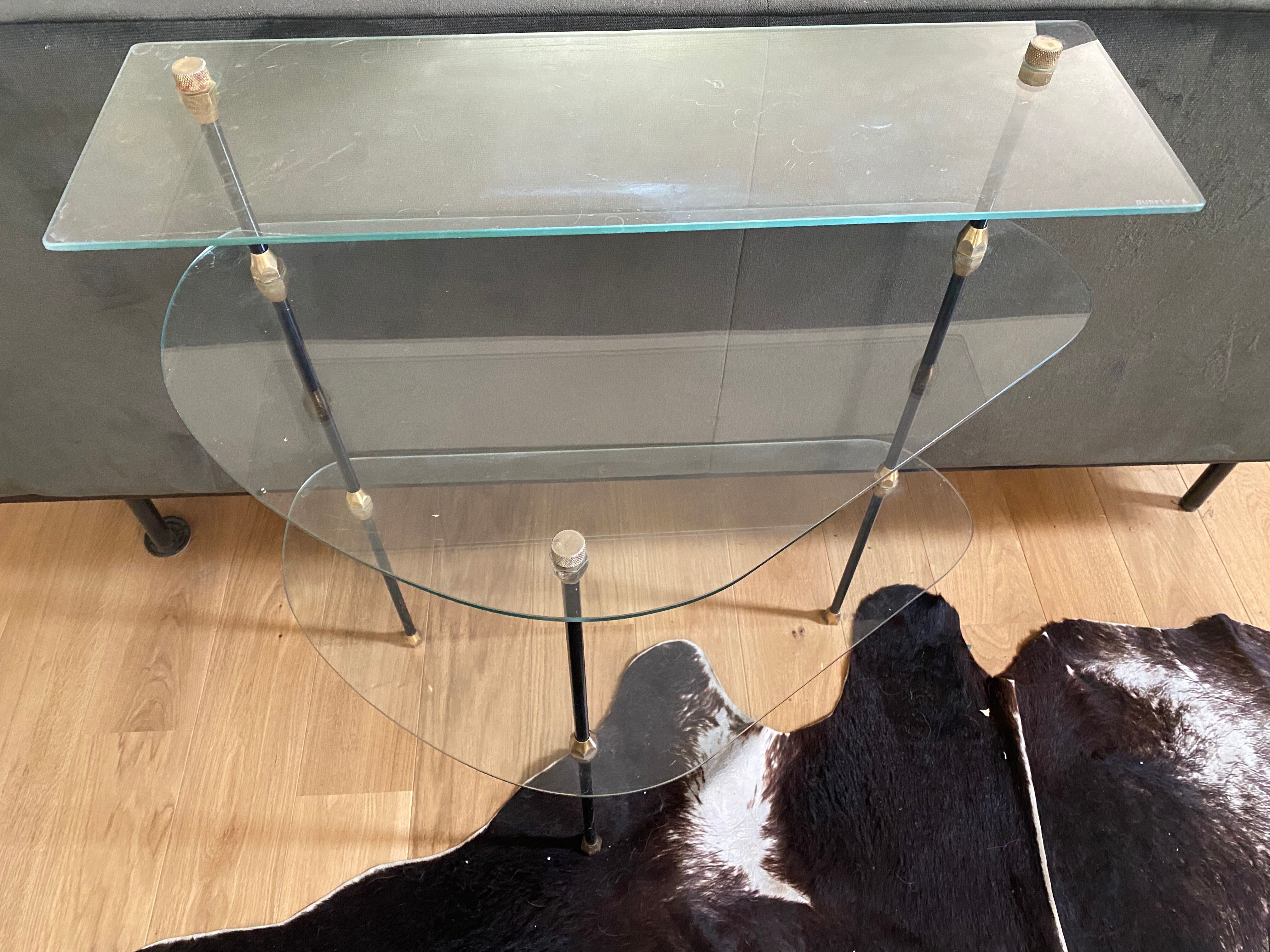 Glass and iron tripod console 1950