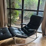 Fauteuil à bascule en cuir noir, Banmüller