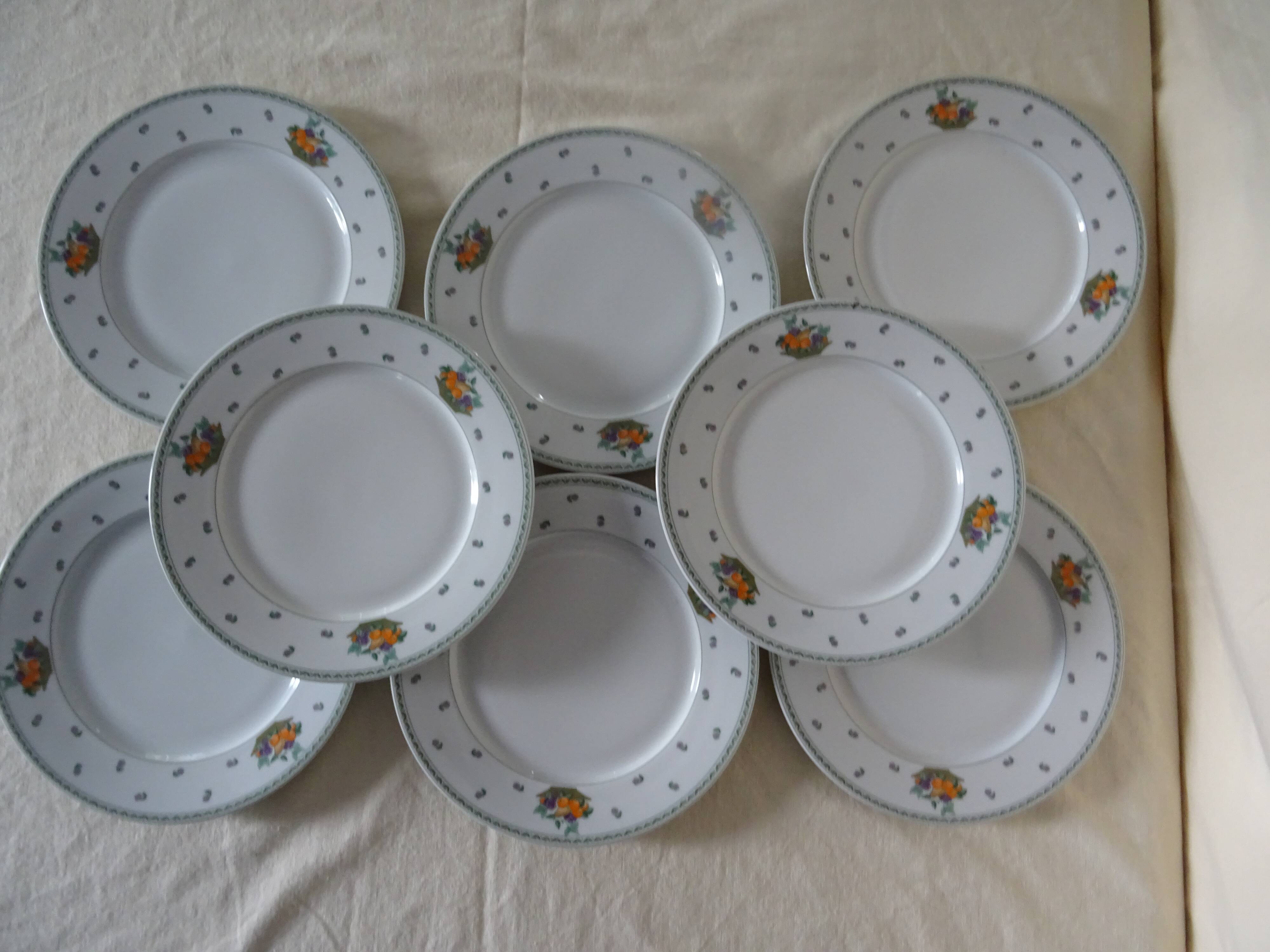 8 plates dessert porcelain Guy Degrenne decoration Basket fruit flowers