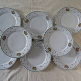 8 plates dessert porcelain Guy Degrenne decoration Basket fruit flowers