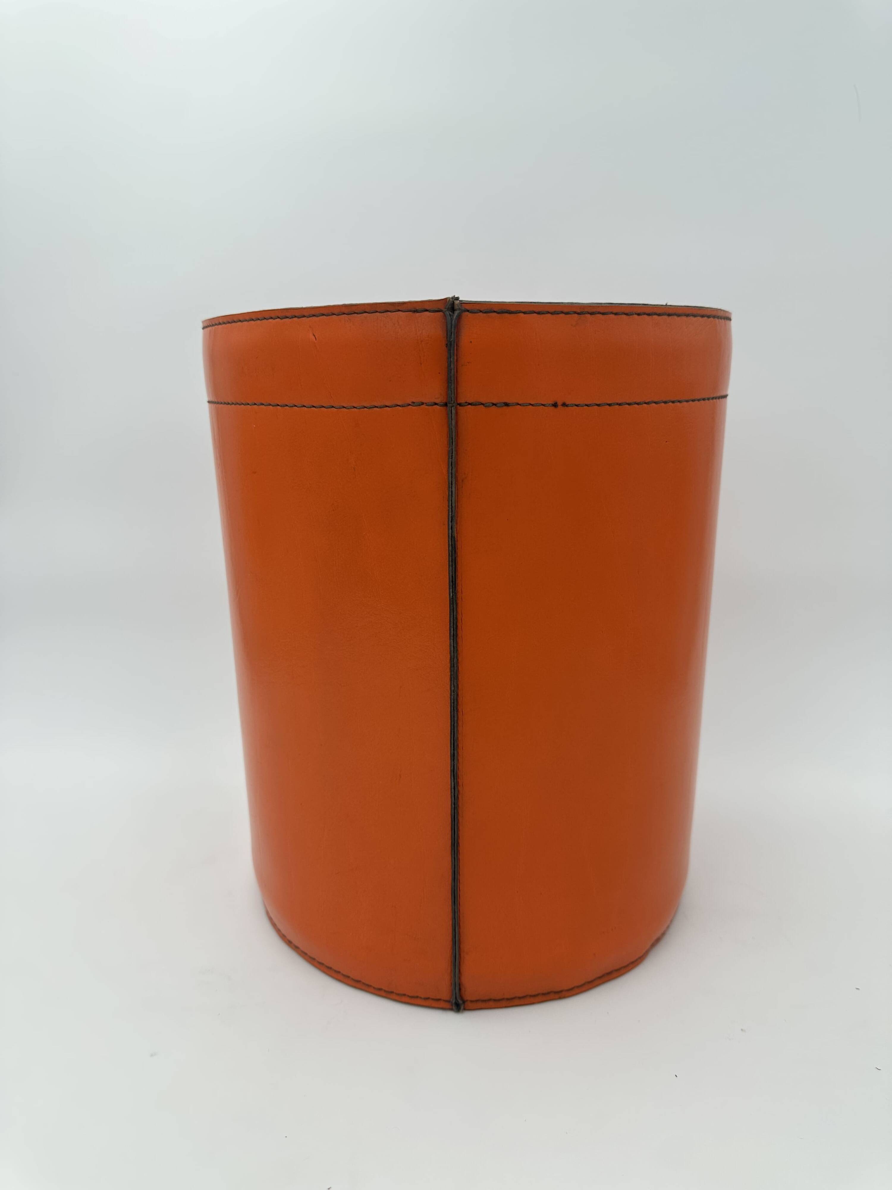 Orange Leather Waste Paper Basket in the Style of a Saddler, in the Taste of Hermès, Ann