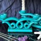Set of 2 turquoise enamelled ceramic candle holders