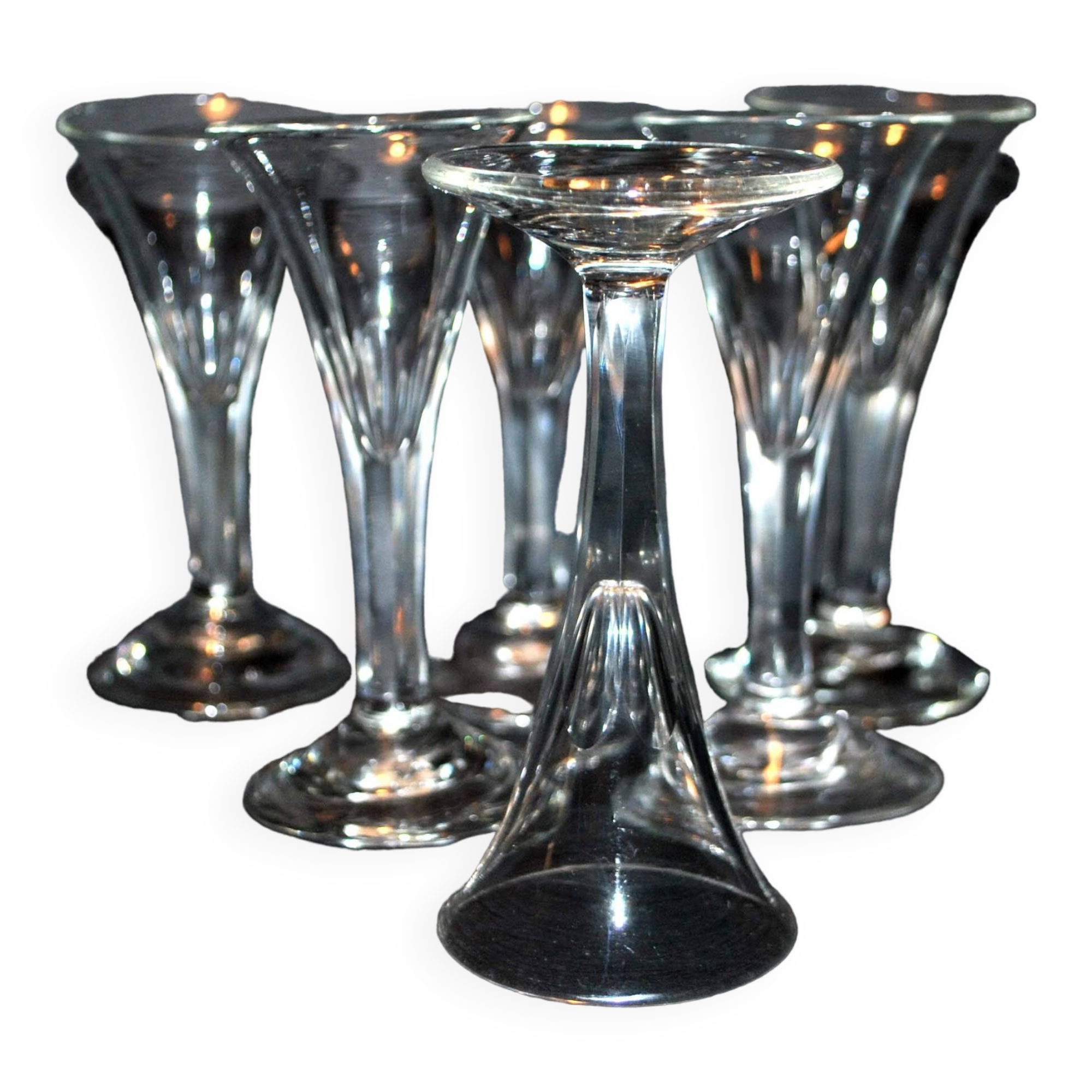 Set of 6 old liqueur glasses - flared tulip shape in cut crystal 1900