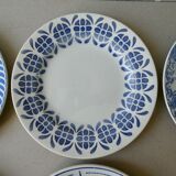 6 assiettes plates, décor bleu, 23 cm