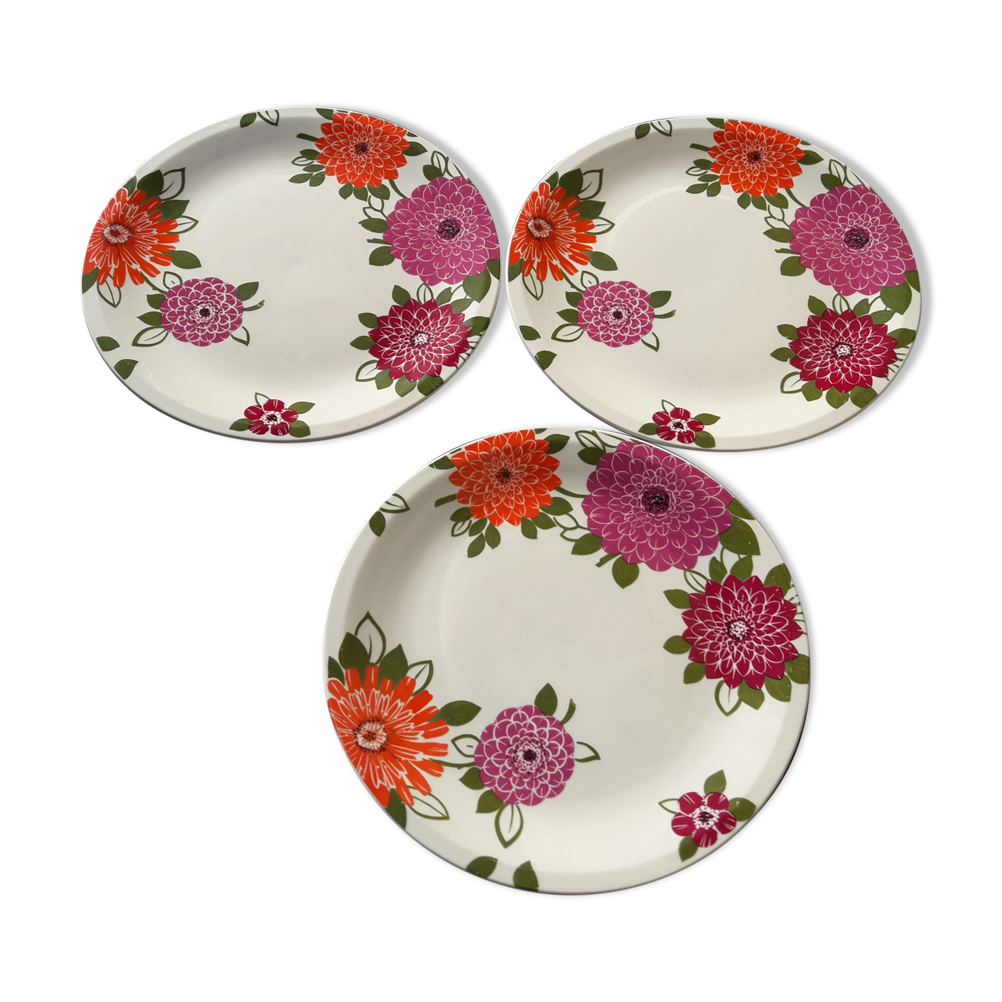 3 dessert plates Villeroy - Boch model orange and violet flowers diam 20.5 cm