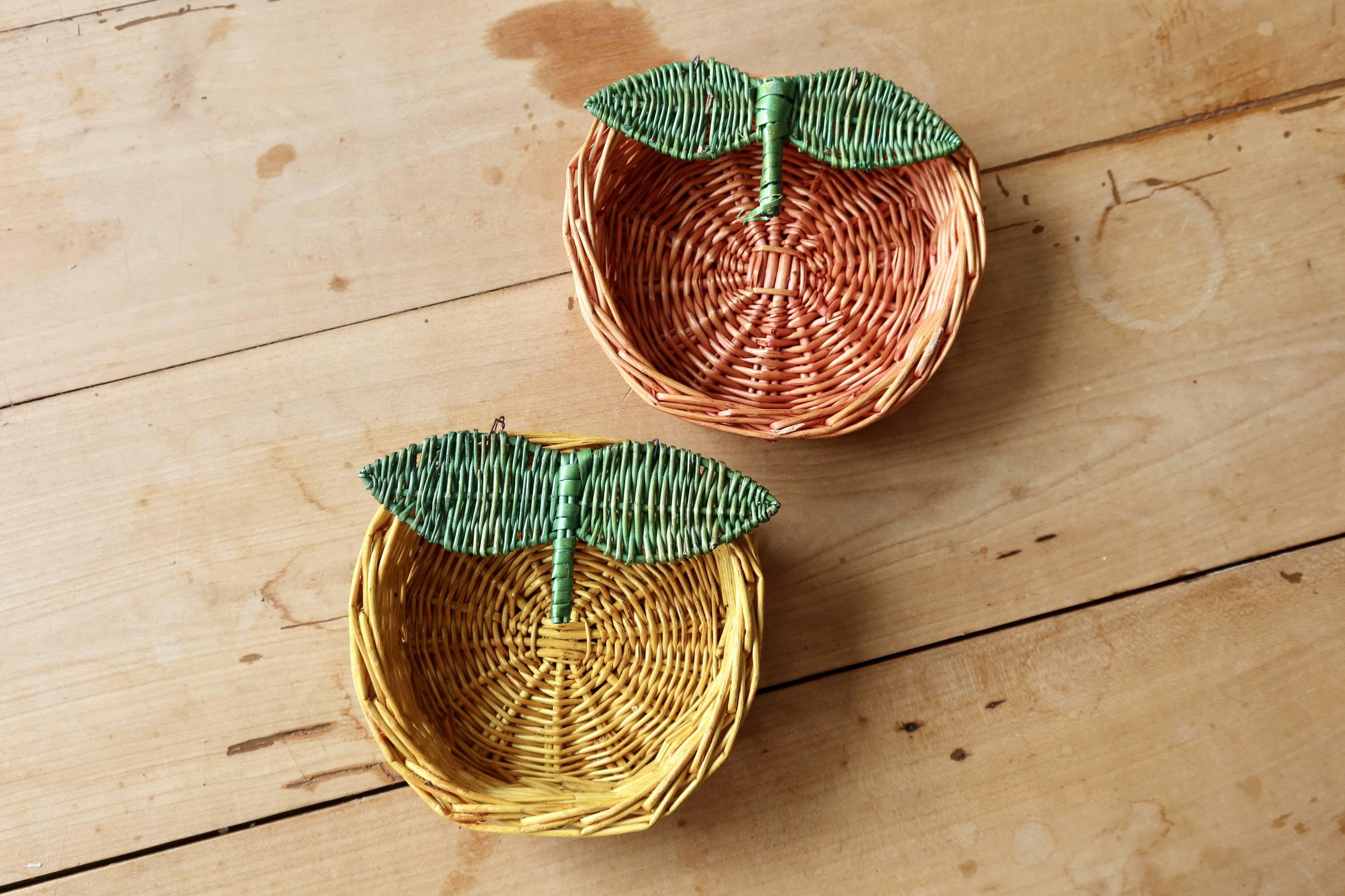Small vintage wicker baskets in the shape of orange and lemon fruit