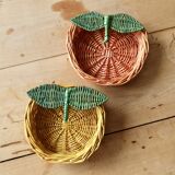 Small vintage wicker baskets in the shape of orange and lemon fruit