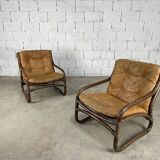 Vintage bamboo and leather armchairs from the 60s