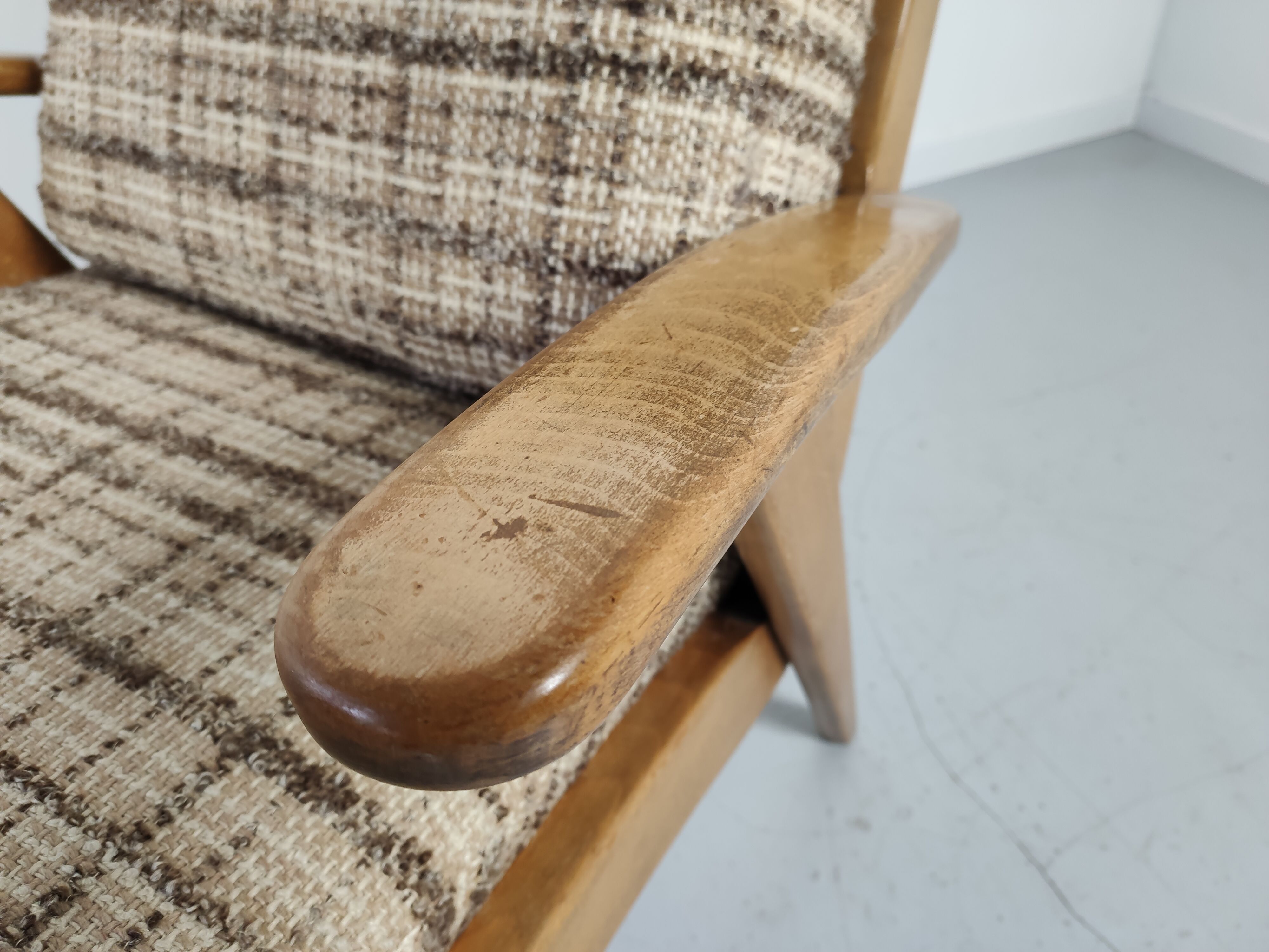 Paire de fauteuils vintage bois tissus 1960s
