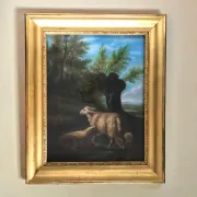French school, pastel animated landscape with sheep from the early 20th century.