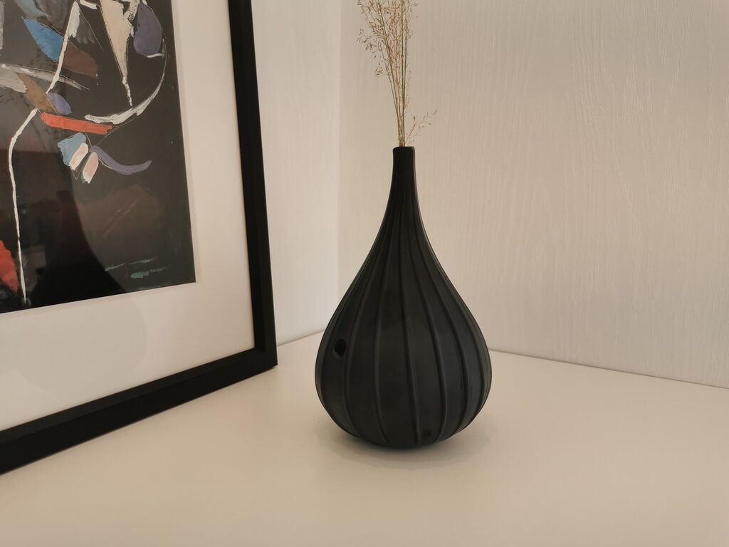 Murano glass vase "Drops" by Stellon Renzo signed Salviati matte black