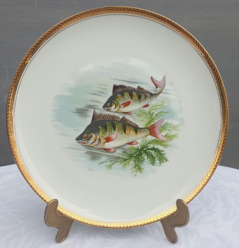 Set 12 plates porcelain fish edge laurel gold Bernardaud