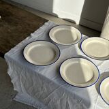 Set consisting of 6 beige flat plates with a blue rim + 3 deep plates.