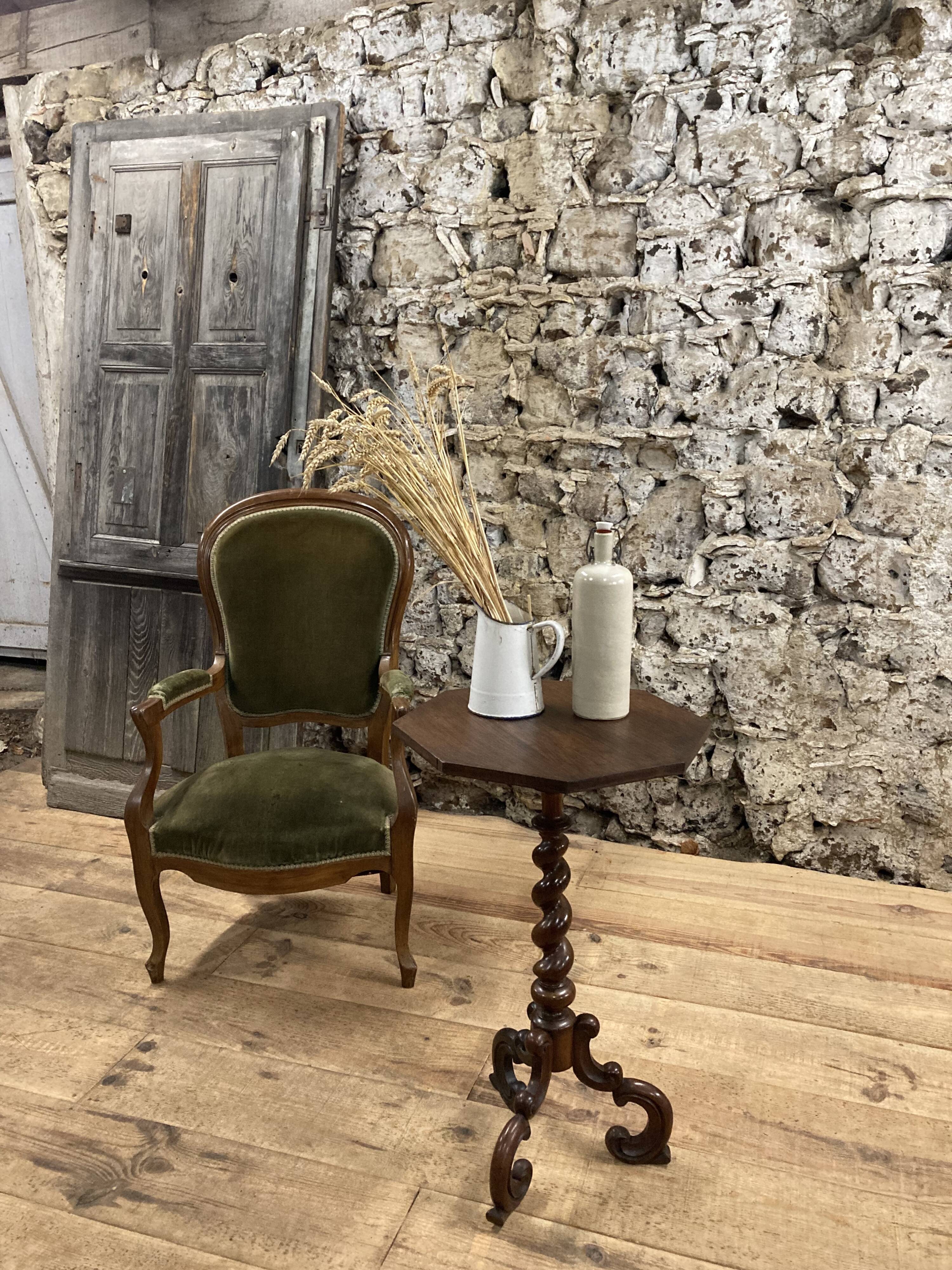 Armchair Voltaire Louis Philippe in wood green velvet XIX