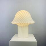 Large mushroom-shaped table lamp in white crystal glass with striped zebra pattern Peill and Putzler XL 1970