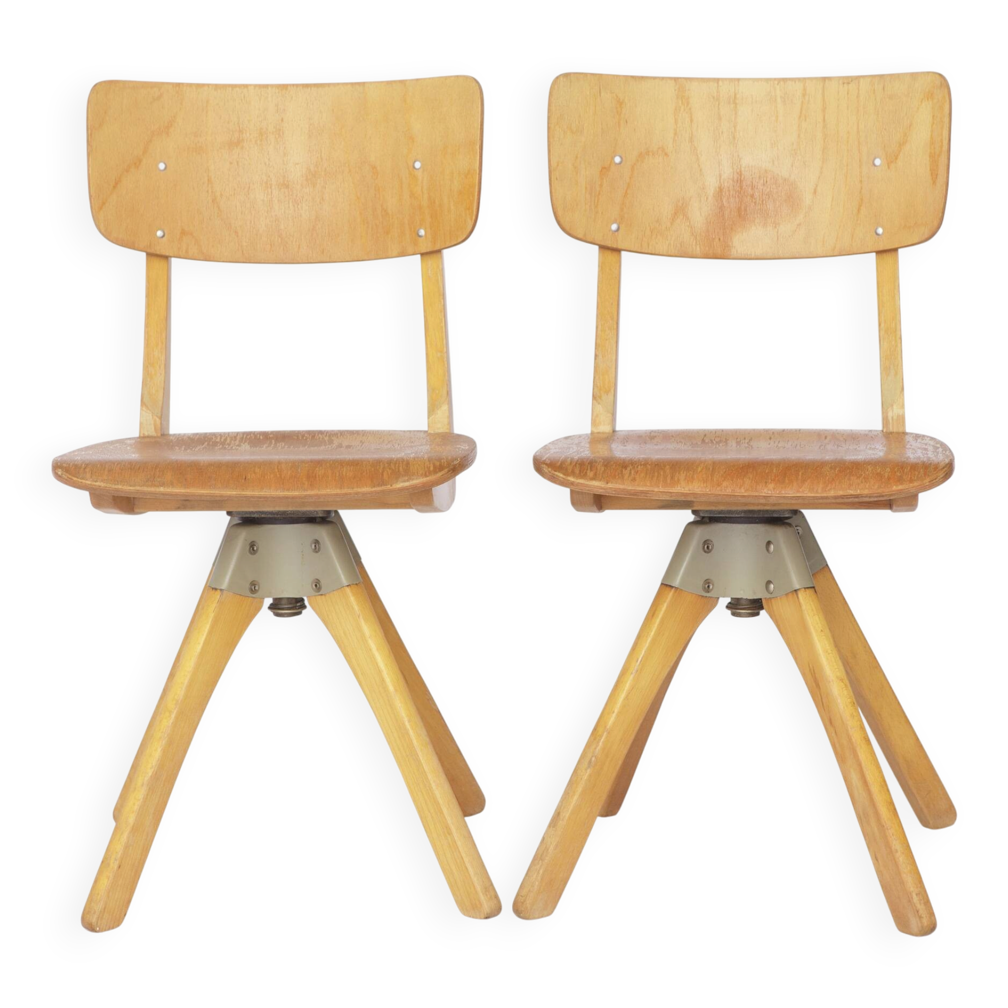 Pair of Vintage Casala Swivel Chairs, 1970s German Industrial Beechwood