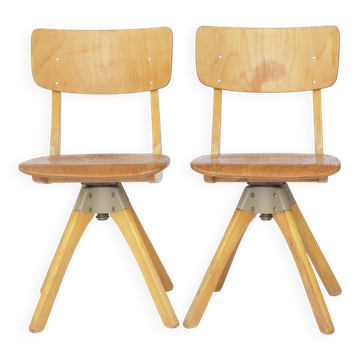 Pair of Vintage Casala Swivel Chairs, 1970s German Industrial Beechwood