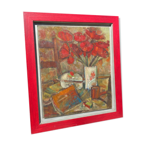 Nature morte aux fleurs rouges