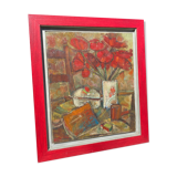 Still life with red flowers signed