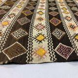 Vintage Turkish Kilim 222x190 cm wool kelim rug Beige, Brown, Black, Large