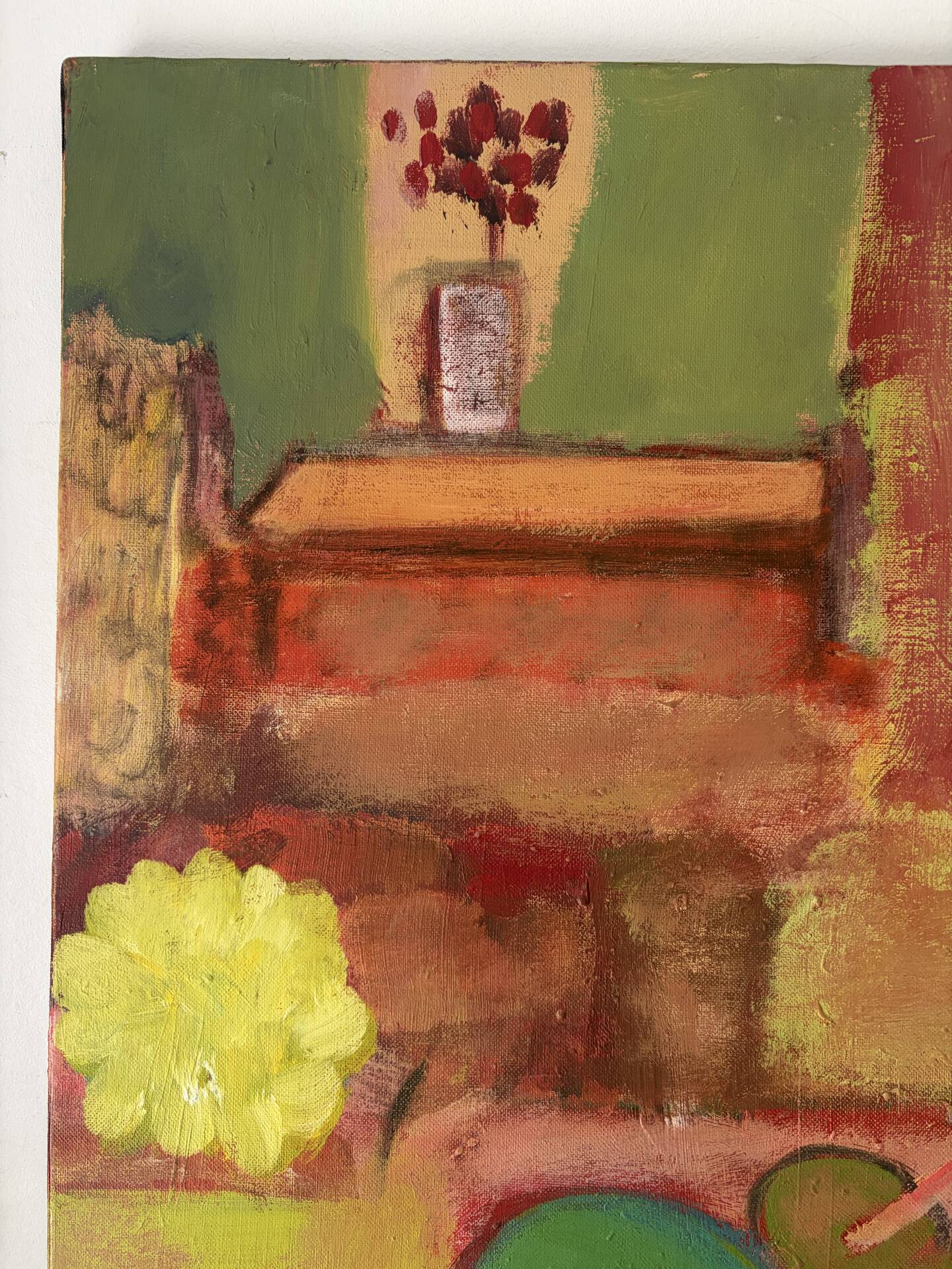 Still life in the living room, oil on canvas signed Banyan.