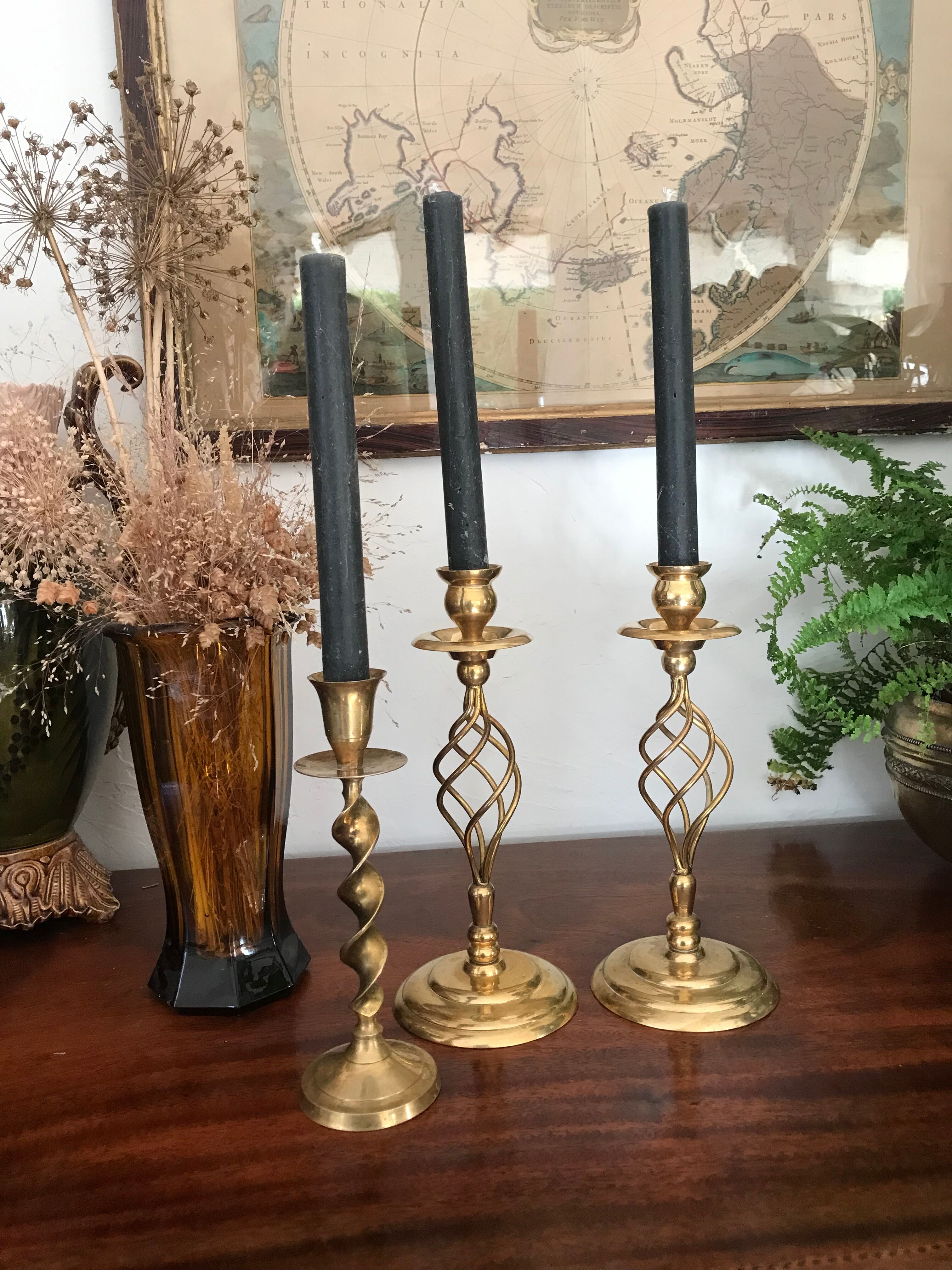 Pair of vintage brass candle holders