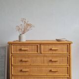 Vintage rattan chest of drawers from the 1970s.