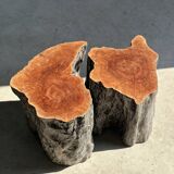 Pair of lychee stools forming a coffee table