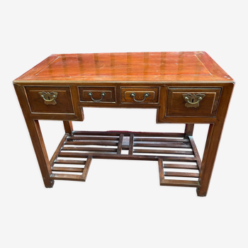 Old elm wood desk, Qing period of the XIXth century, opening in front by 4 drawers