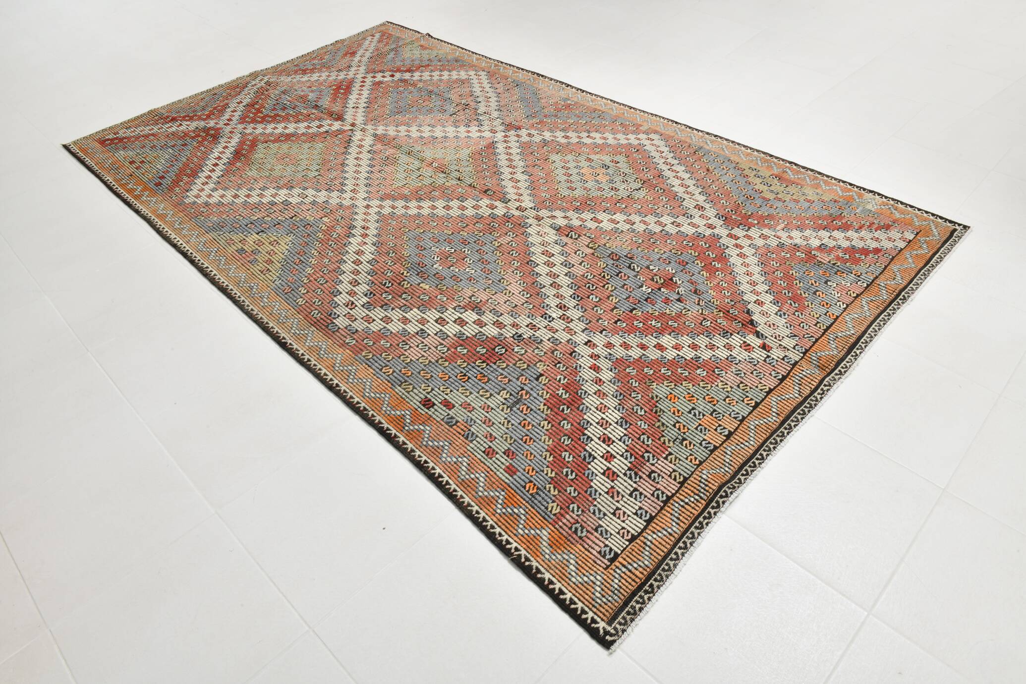 Burgundy & Green Turkish Vintage Kilim Rug