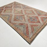 Burgundy & Green Turkish Vintage Kilim Rug