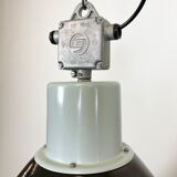 Industrial black enamel factory lamp with glass cover, 1960s