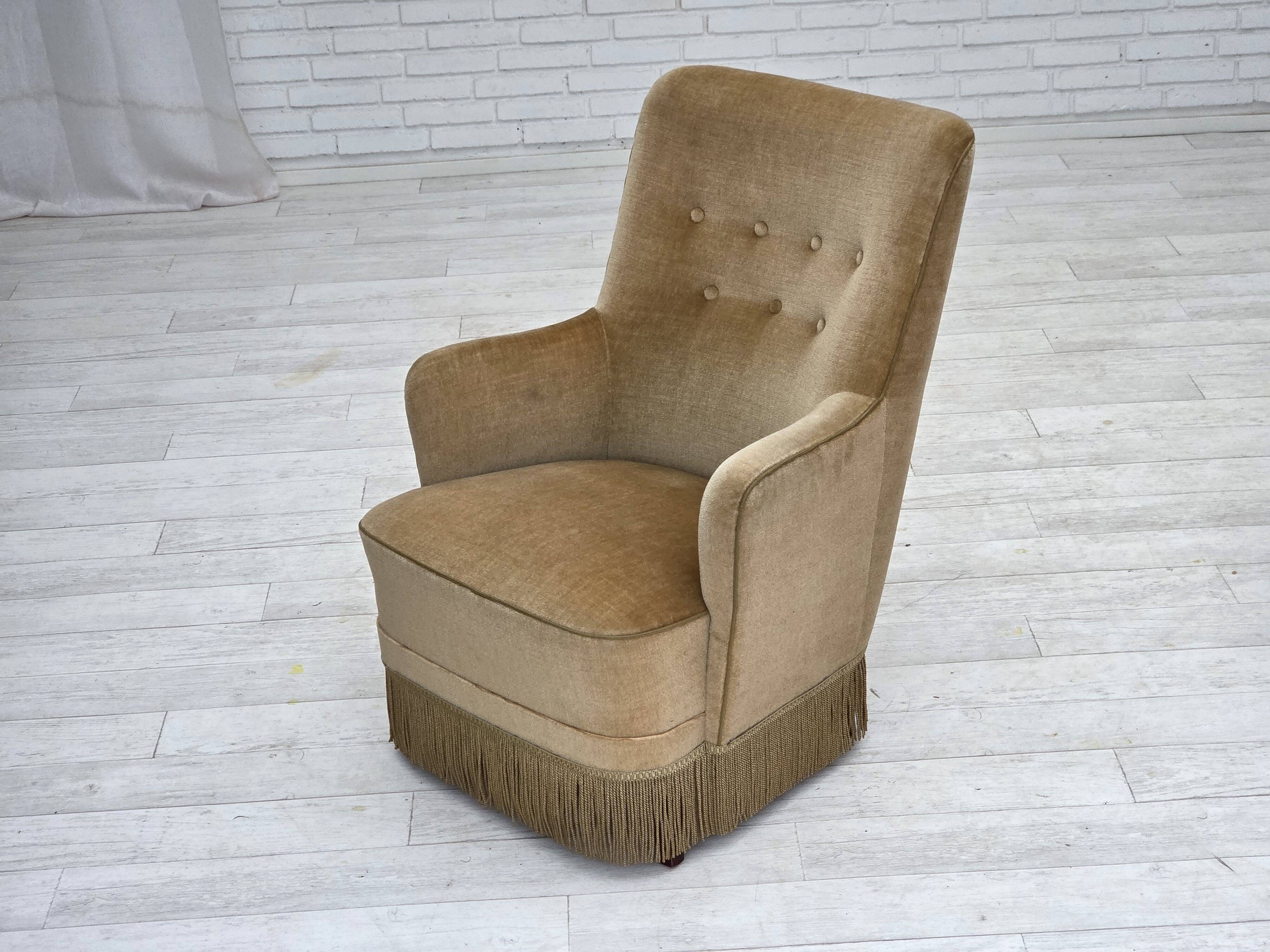 1970s, Danish highback armchair, light green furniture velour.