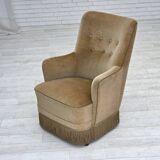 1970s, Danish highback armchair, light green furniture velour.