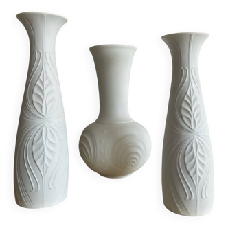 Trio of Op Art vases by KPM Germany in biscuit porcelain