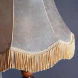 Solid wood table lamp turned rustic chic, beige and golden pagoda lampshade - 60s