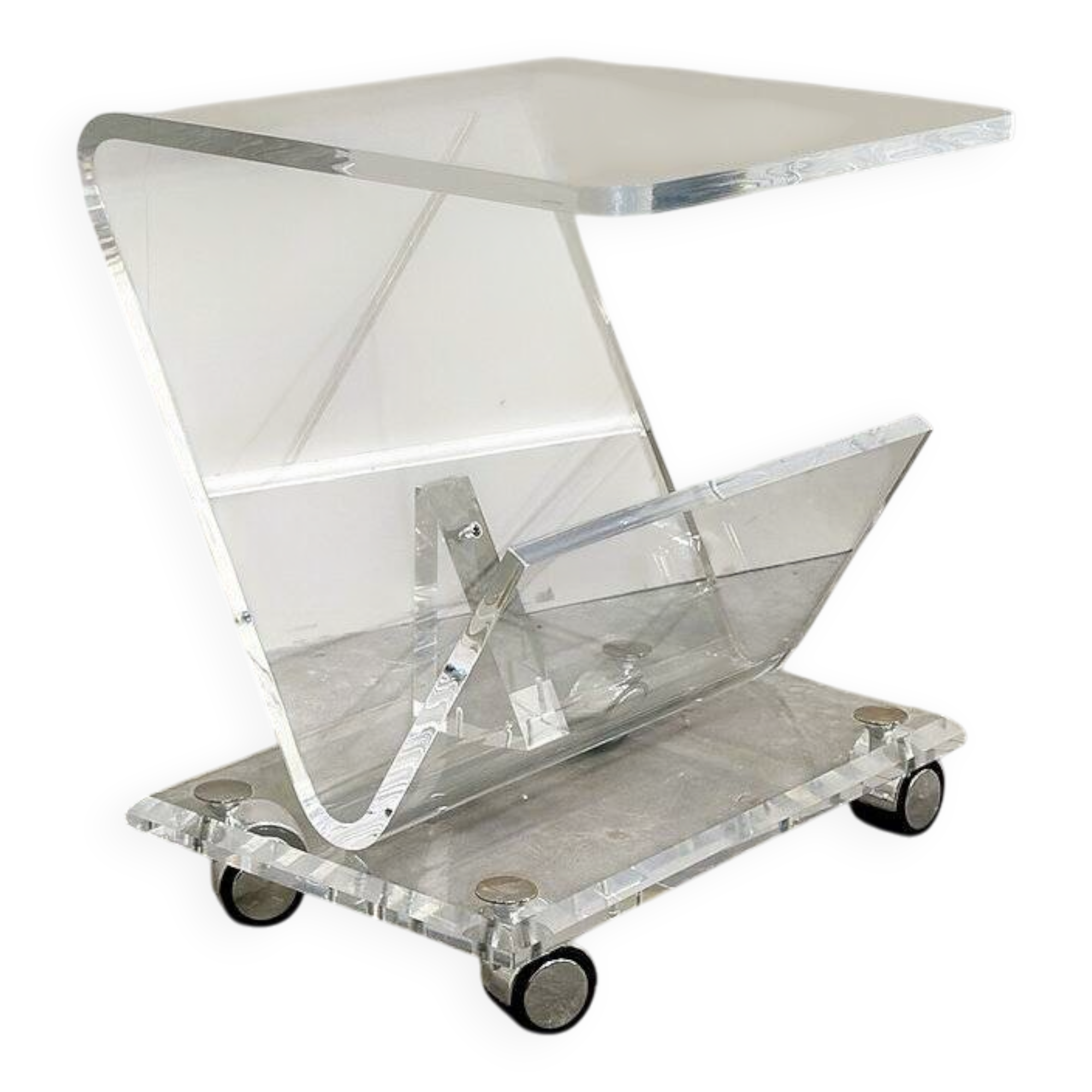 Vintage Lucite magazine cart, 1980s