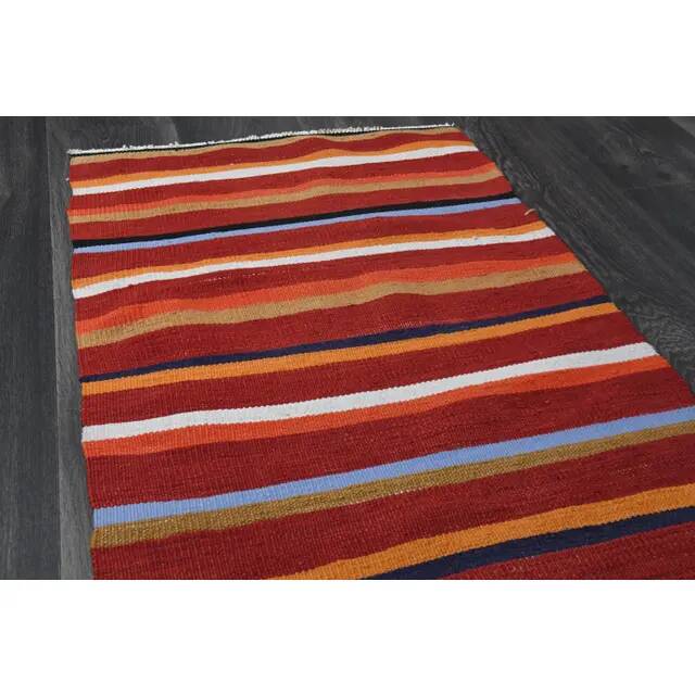 1970s Turkish Hand-Knotted Wool Cotton Red Kilim Runner Rug  62x183