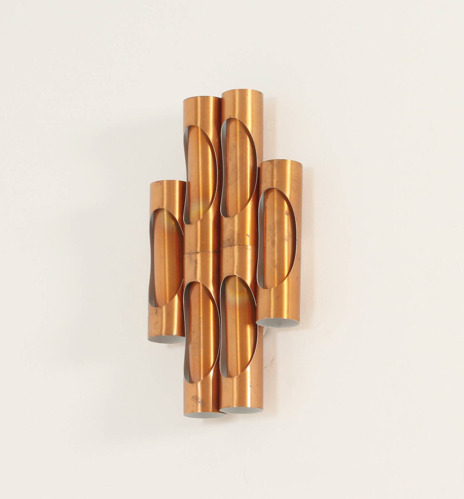 Large tubular copper wall light from the 1960s, Spain.