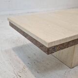 Italian Coffee Table in Travertine and Granite, 1980s