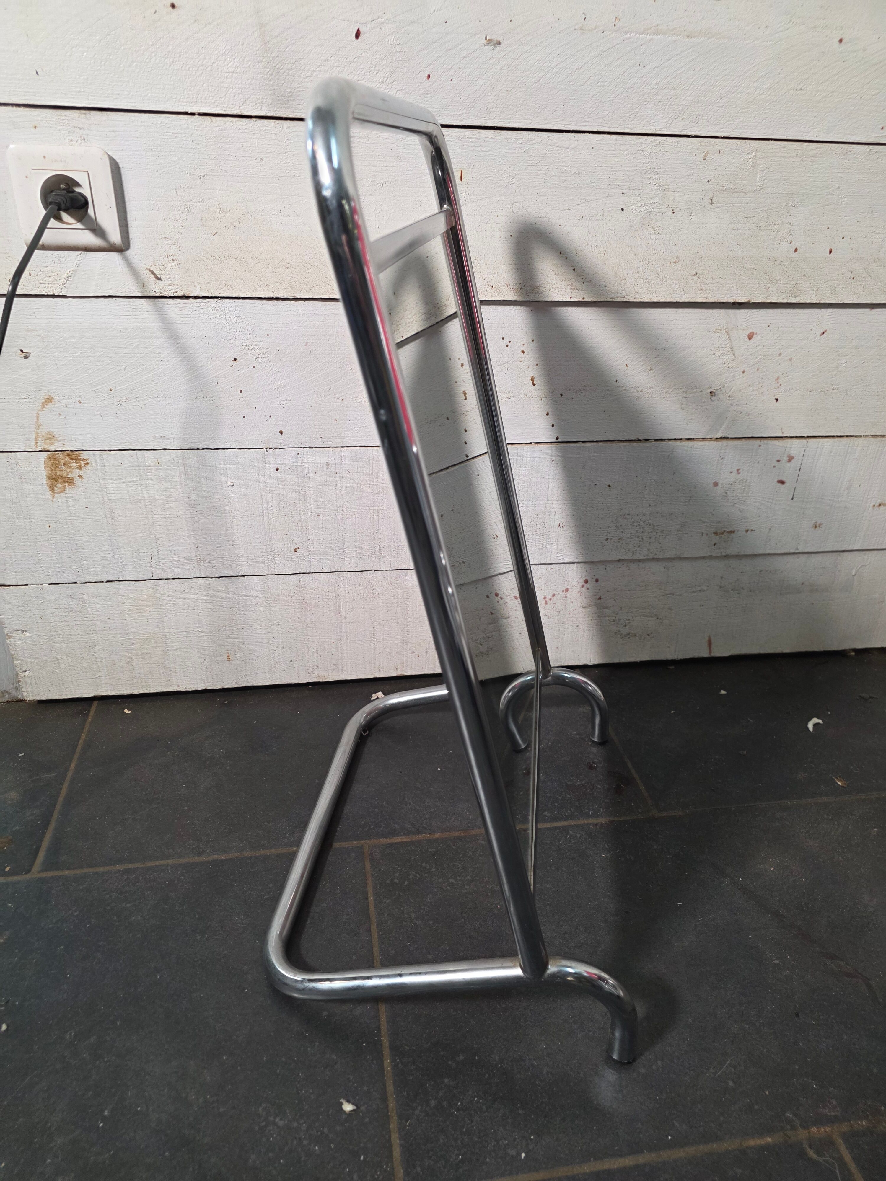 Chrome metal freestanding dressing mirror from the 1970s.