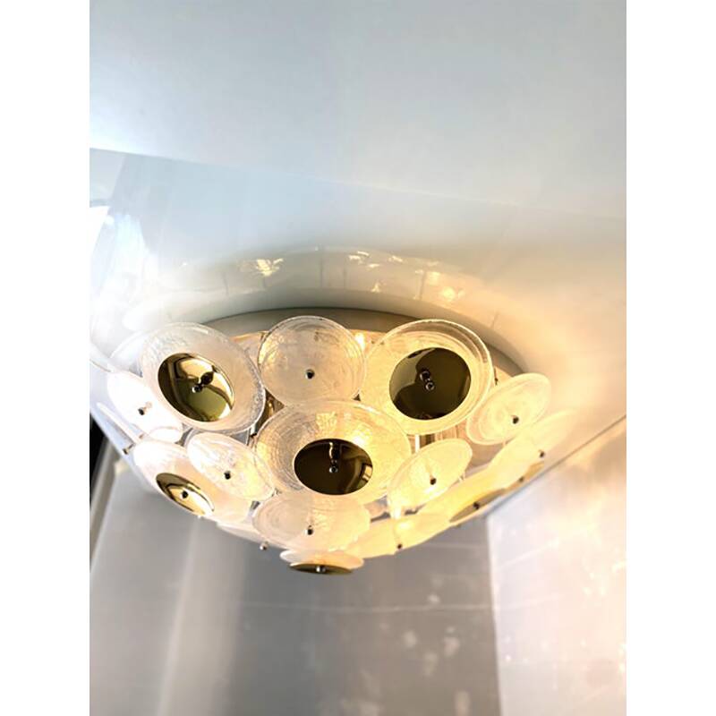 Contemporary Venied-White Disks Murano Glass Flush Mount by Simoeng