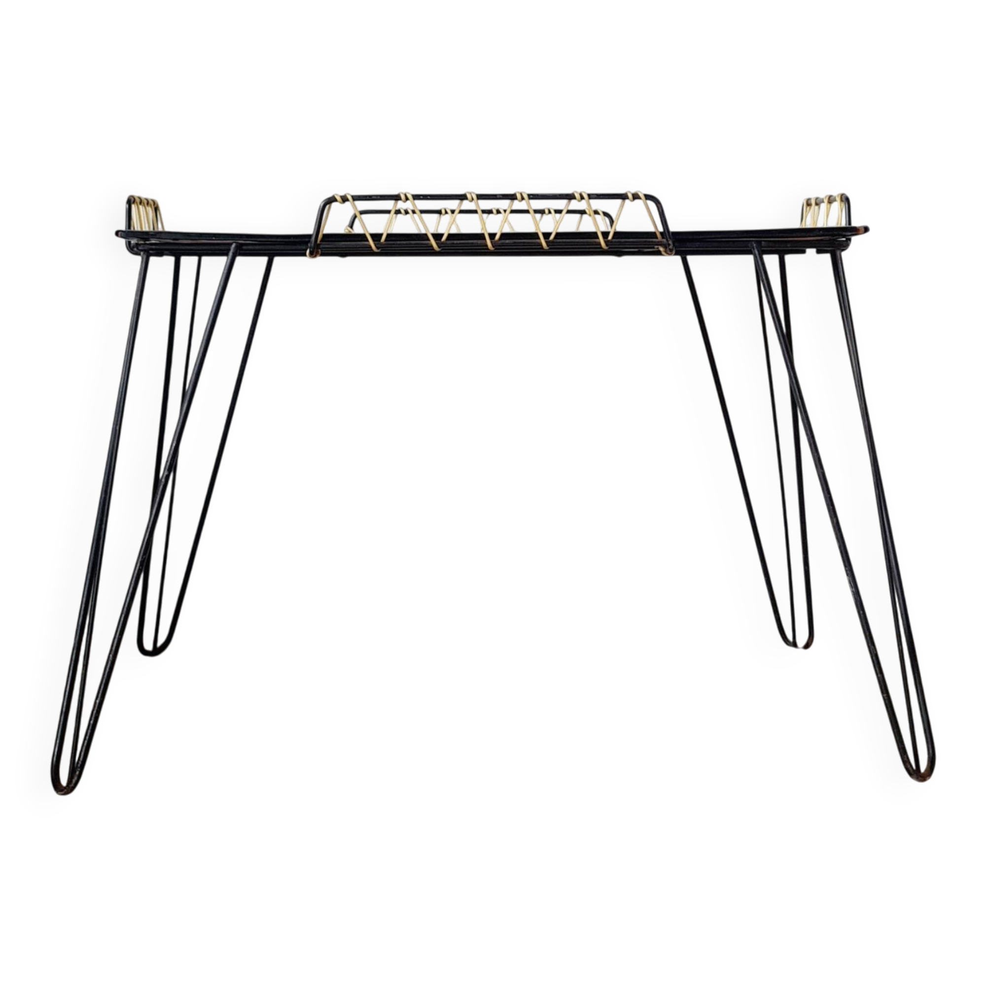 Black metal side table with scoubidou, 1950s