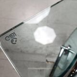 Vintage glass coffee table on wheels, 1980s - Italy