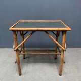 Bamboo side table with mirror top from France, 1940s