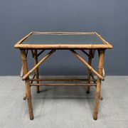 Bamboo side table with mirror top from France, 1940s