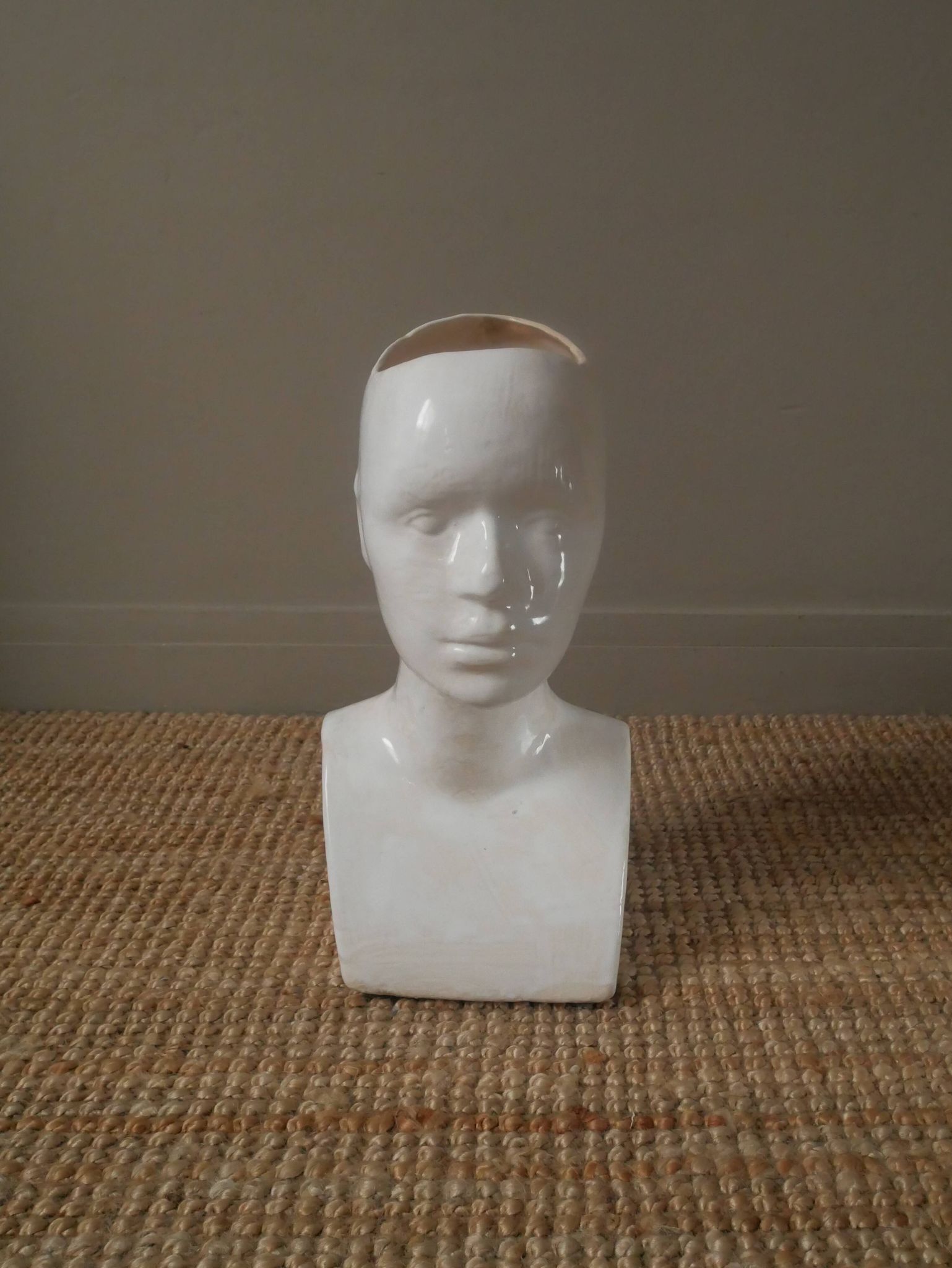 Vintage design vase 70s enamelled ceramic bust sculpture head face