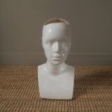 Vintage design vase 70s enamelled ceramic bust sculpture head face