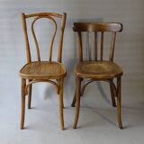 Set of 36 mismatched Bistrot chairs, 1920 to 1950, wooden seats.